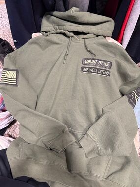 Grunt Style Olive Green Military Patch Hoodie this we’ll defend